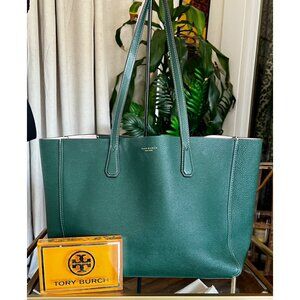 RARE!! AUTHENTIC TORY BURCH KELLY GREEN AND PINK LEATHER PERRY TOTE SHOULDER BAG